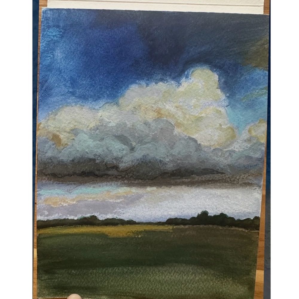 Original watercolor painting and pastel landscape art piece